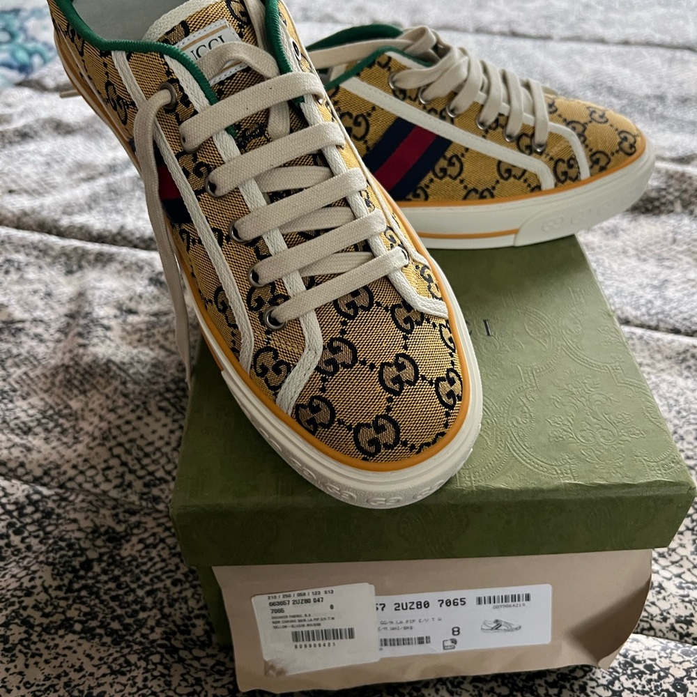 Gucci Tan and Navy Sneakers